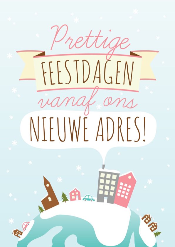 Kerst Verhuiskaart Illustratie Huisjes Kaartje2go