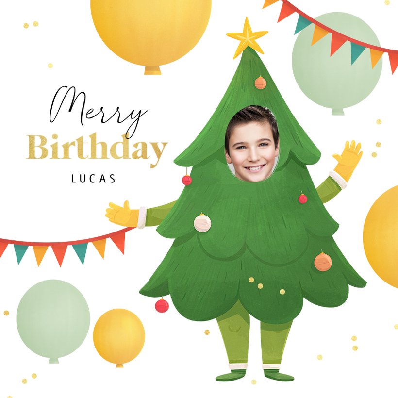 Kerst verjaardagskaart humor kerstboom slingers Kaartje2go