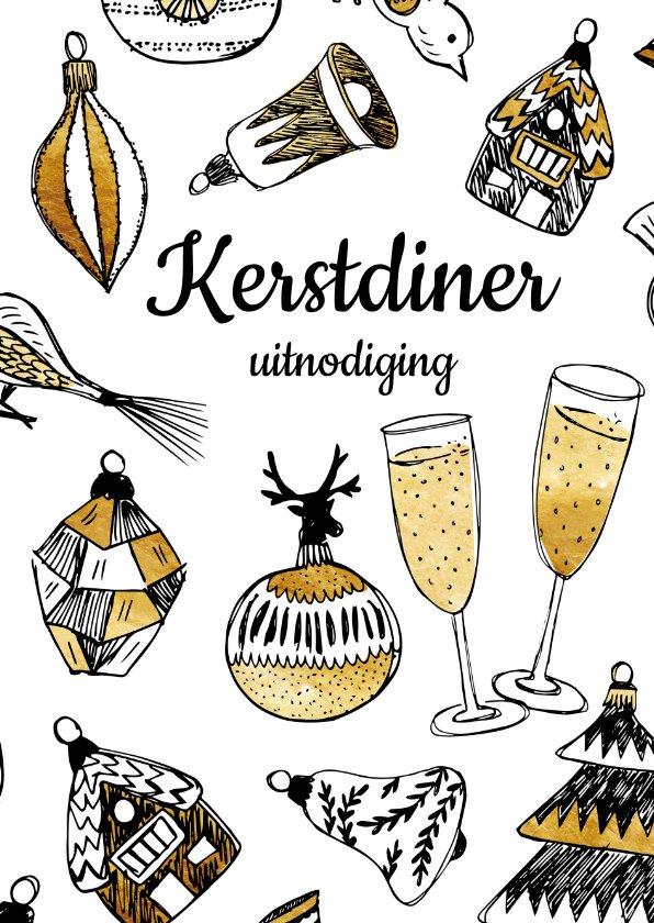 Kerstdiner tekening kerstballen Kerstkaarten Kaartje2go