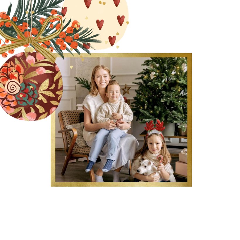 Kerstkaart bonte kerstboom kerstbal Kaartje2go