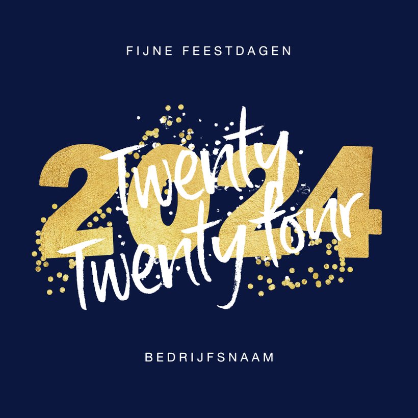 Kerstkaart fijne feestdagen 2024 nieuwjaar goud Kaartje2go