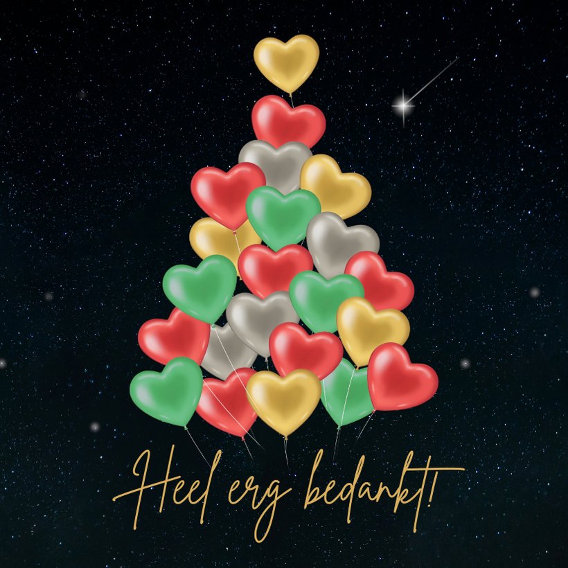 Kerstkaart hart ballonnen kerstboom Kaartje2go