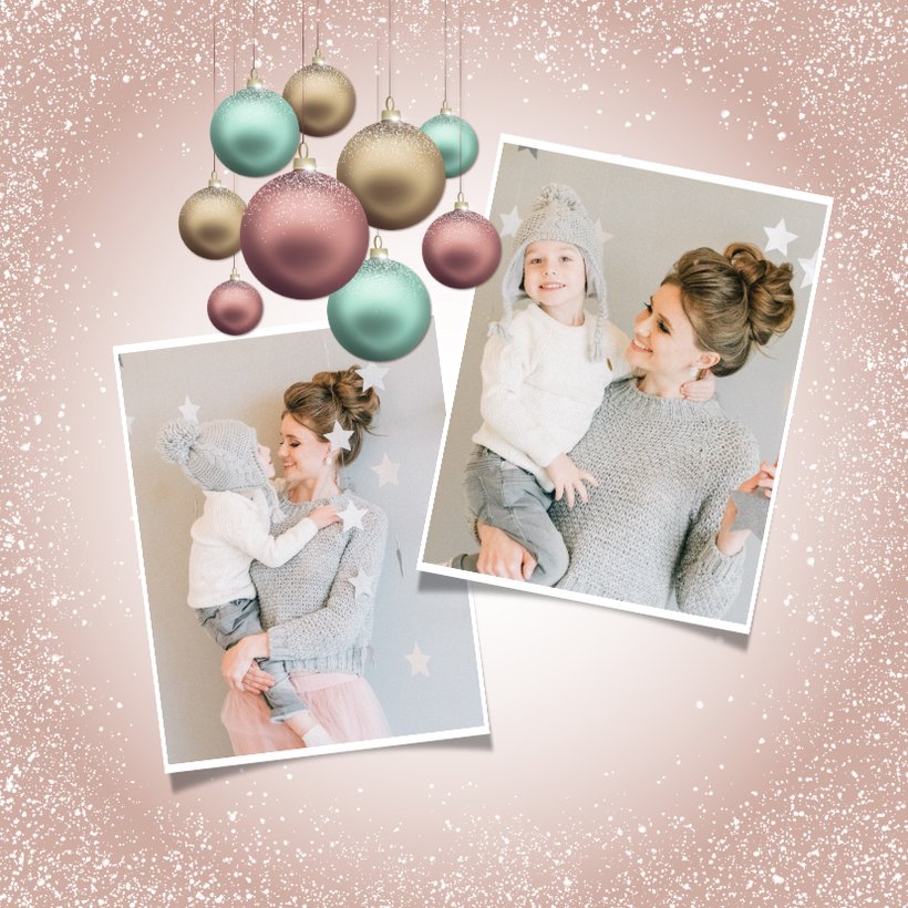 Kerstkaart kerstballen pastel kleuren Kaartje2go