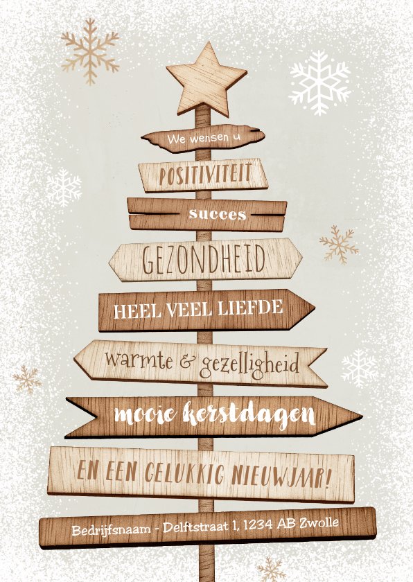 Kerstkaart kerstboom hout industrieel ster Kaartje2go