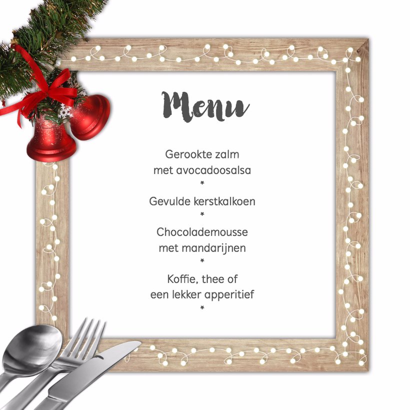 Kerstmenu in lijstisf Kerstkaarten Kaartje2go