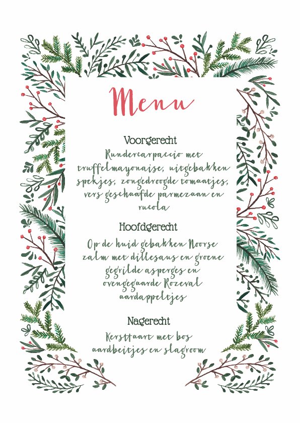 Kerstmenu kaart elegant Kaartje2go