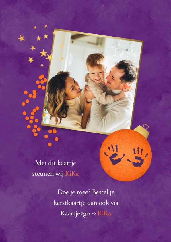 KiKa familie kerstkaart kerstboom sterren goud Kaartje2go