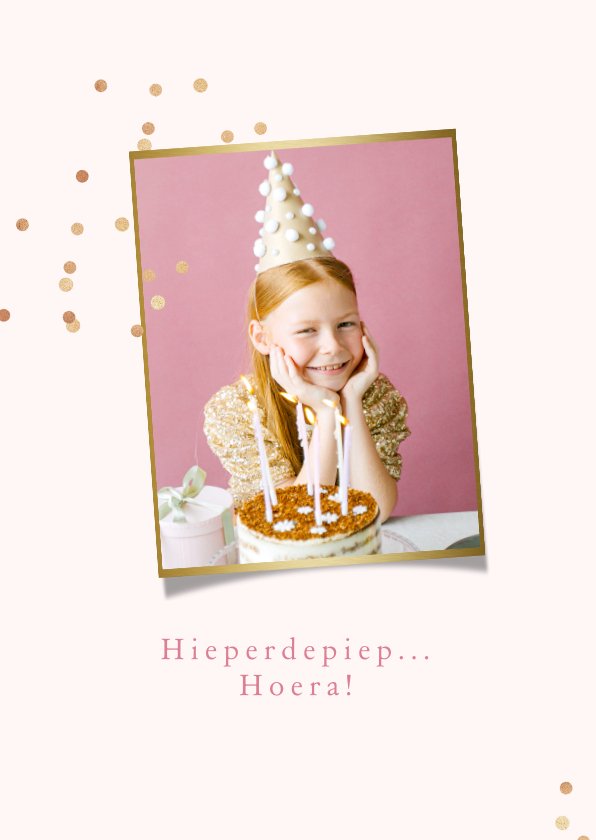 Kinderfeestje 6 jaar fotocollage confetti goud Kaartje2go