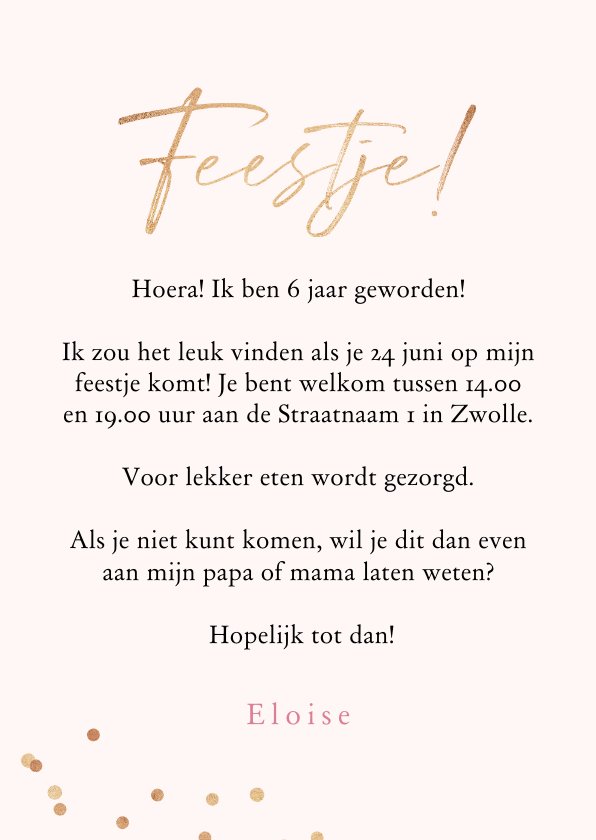 Kinderfeestje 6 jaar fotocollage confetti goud Kaartje2go