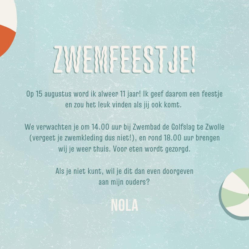 12 Verjaardagsuitnodigingen Zwembadfeest Voor Kinderen - Met Enveloppen En Voorgedrukte Tekst
