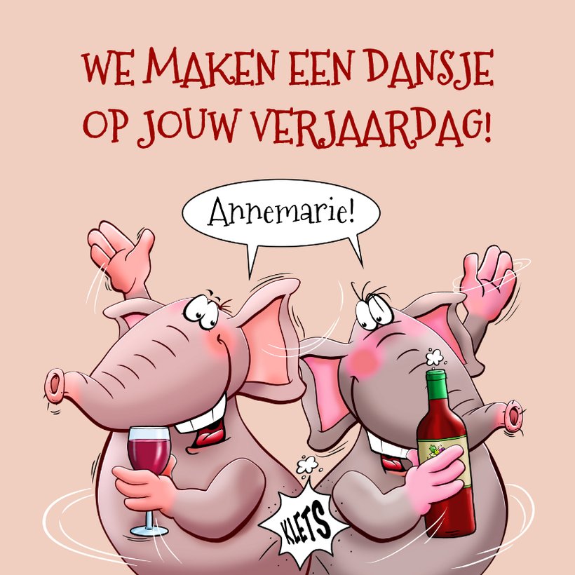Leuke verjaardagskaart met 2 kussende olifanten