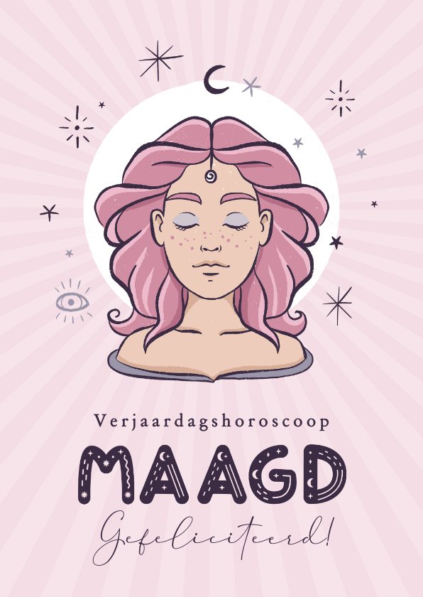 Maagd horoscoop verjaardagskaart illustratie Kaartje2go