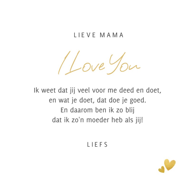 Moederdag fotokaart hart label goud i love you | Kaartje2go