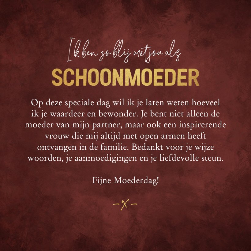 Moederdagkaart liefste schoonmoeder goud rood Kaartje2go