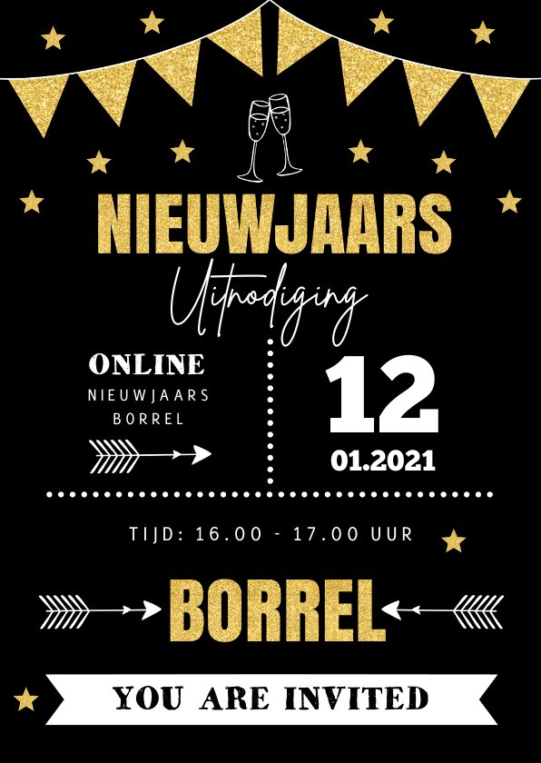 Nieuwjaarsborrel online uitnodiging typografie Kaartje2go