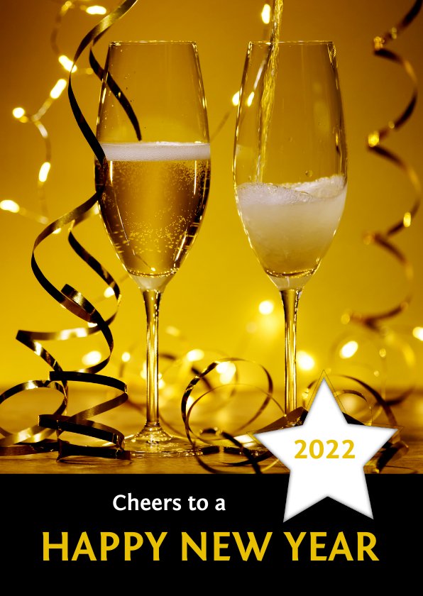 Nieuwjaarskaart champagne'happy new year' 2022 | Kaartje2go