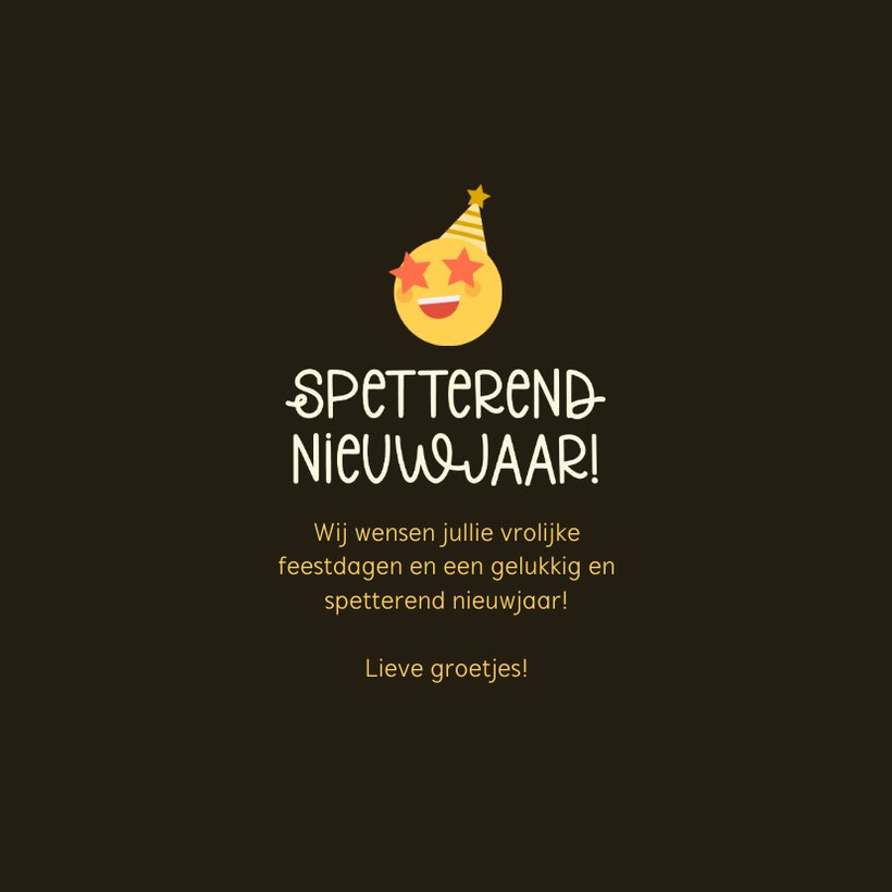 Nieuwkaarskaart spetterend nieuwjaar emoji met Kaartje2go