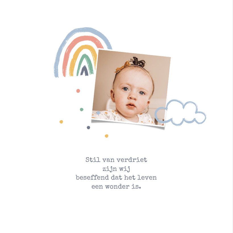 Rouwkaart kind regenboogjes wolkjes confetti | Kaartje2go