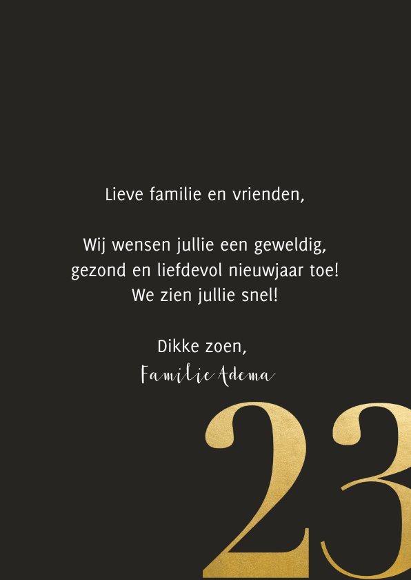 Stijlvolle kaart voor nieuwjaar grote foto 2023 | Kaartje2go