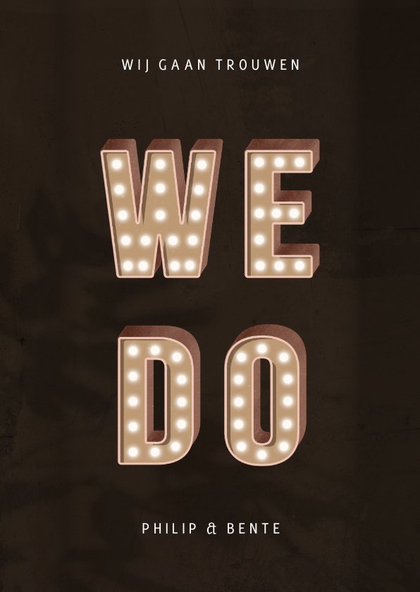 Trouwkaart uitnodiging we do letters met licht | Kaartje2go