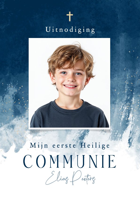 Felicitatiekaart jongen communie strikjes goud