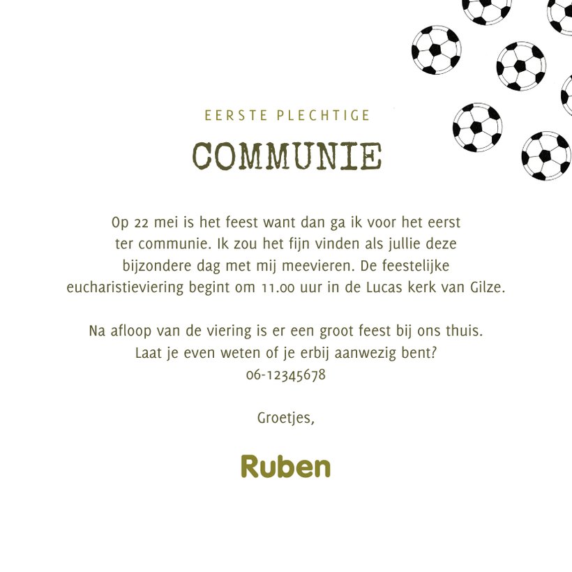 Uitnodiging communie voetbal en foto kaartje2go