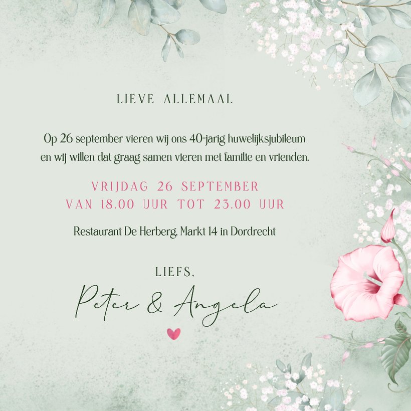 Uitnodiging eucalyptus, klokwinde en gipskruid | Kaartje2go