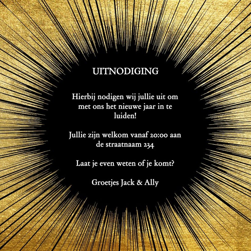 Uitnodiging oud en nieuw gouden ster met Kaartje2go