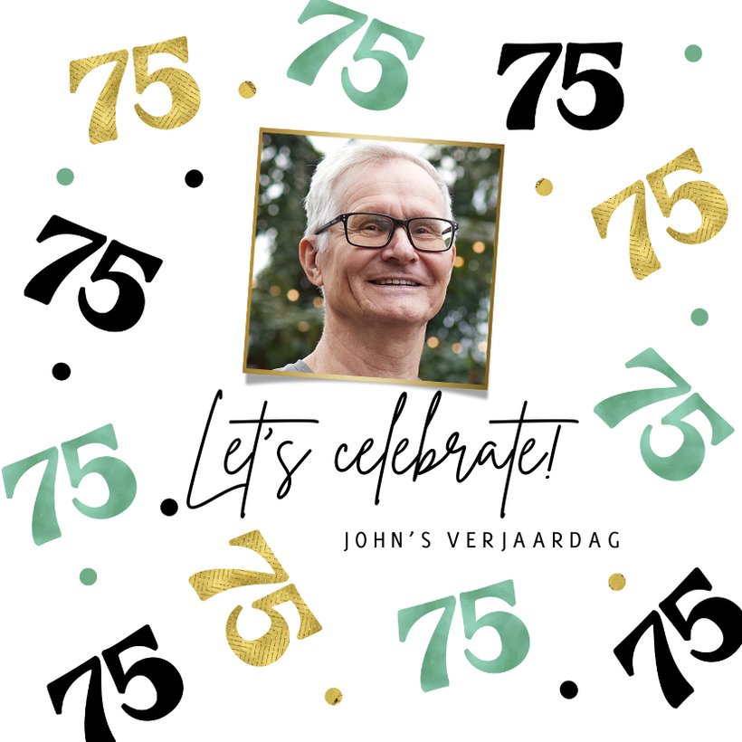 Uitnodiging verjaardag 75 jaar confetti goud | Kaartje2go