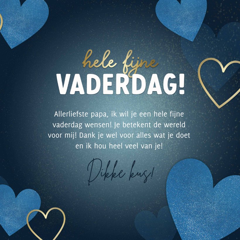 Vaderdag kaart blauwe& gouden hartjes papa je | Kaartje2go
