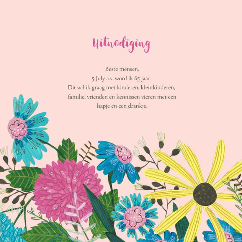 Verjaardagsfeestje 65 jaar bloemen en vogel | Kaartje2go
