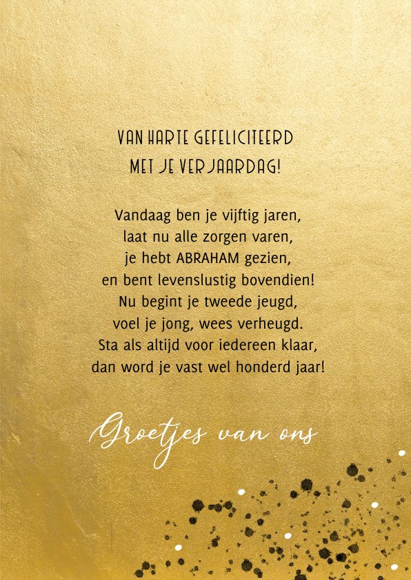 Verjaardagskaart Goud Jaar Abraham Kaartje Go