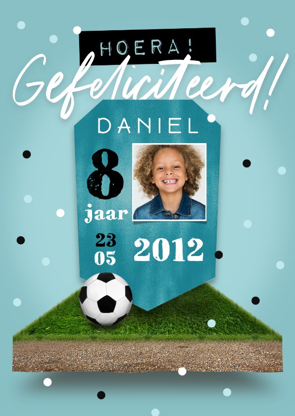 Verjaardagskaart voetbal slinger confetti foto | Kaartje2go