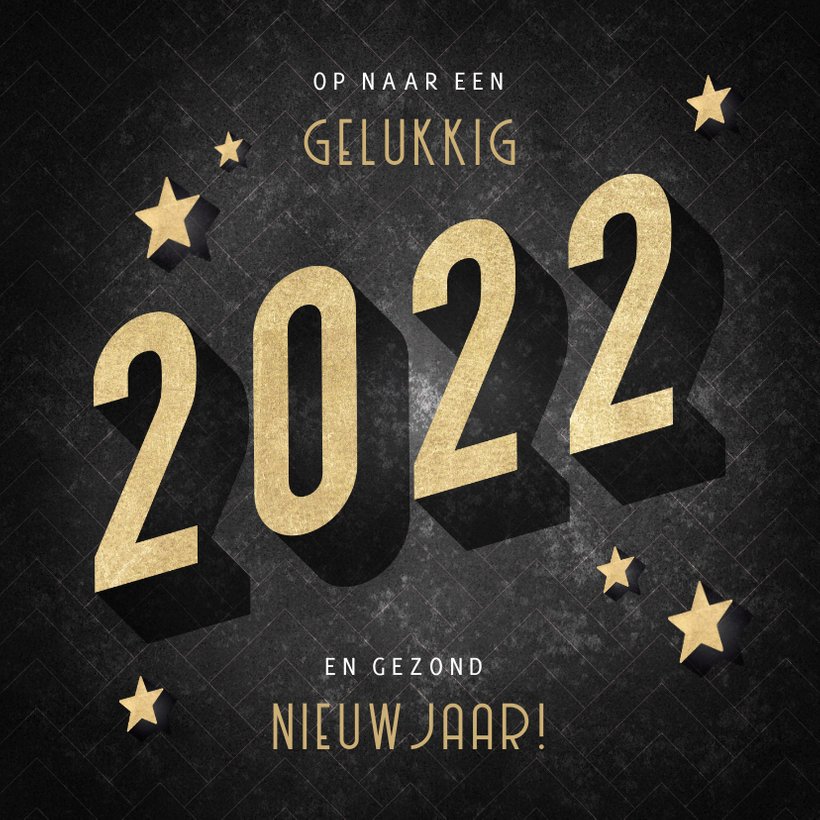 Vintage nieuwjaarskaart 3d 2022  sterren en  Kaartje2go