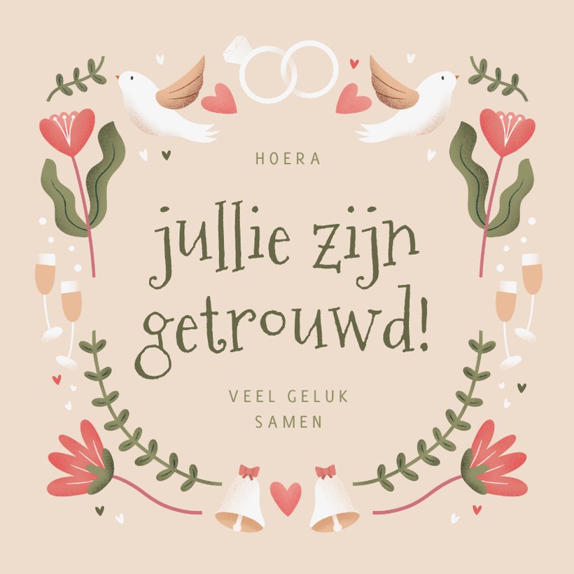 vrolijke-felicitatiekaart-jullie-zijn-getrouwd-kaartje2go