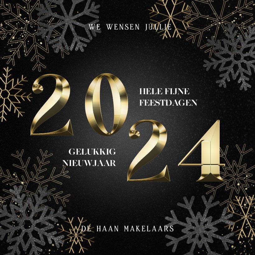 Zakelijke Kerstkaart Gouden 2024& Sneeuwvlokken | Kaartje2go