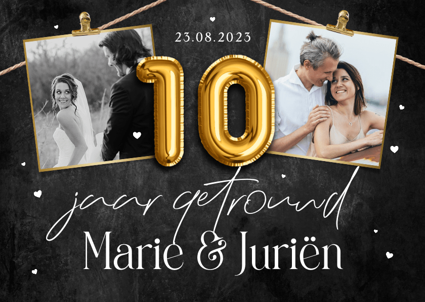 Jubileumkaart 10 jaar getrouwd krijtbord | Kaartje2go