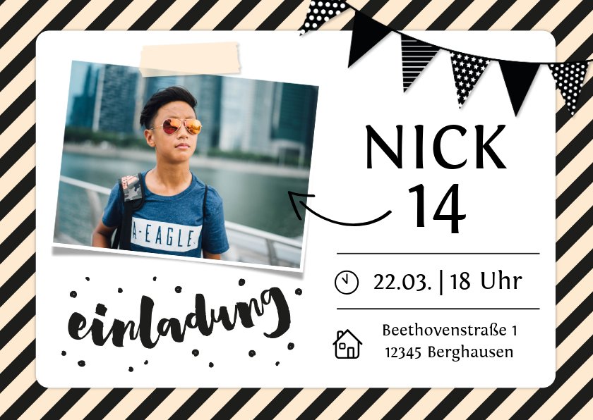 Einladung zum 14. Geburtstag mit Foto und Kaartje2go