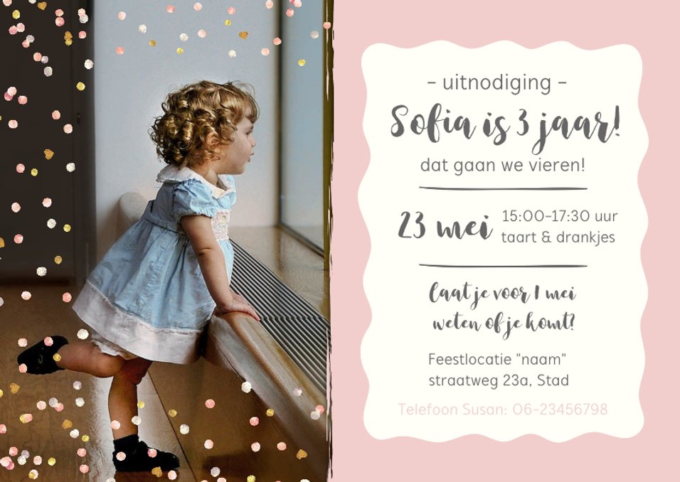 Feestje meisje jarig confetti Kinderfeestjes Kaartje2go