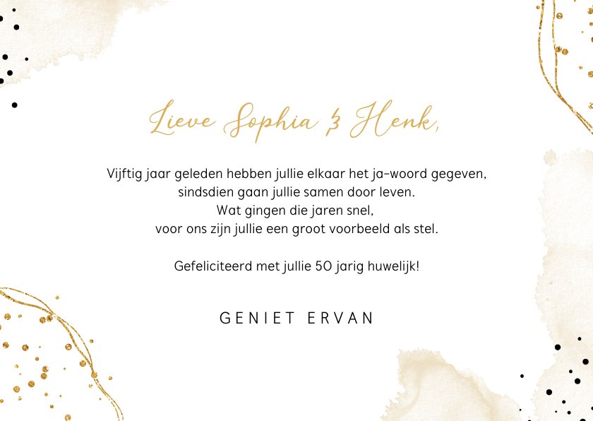 Felicitatiekaart 50 jaar getrouwd goud confetti | Kaartje2go