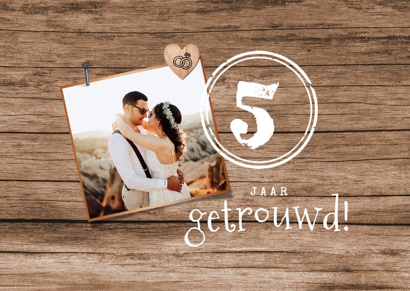 Felicitatiekaart houten huwelijk hout 5 jaar | Kaartje2go