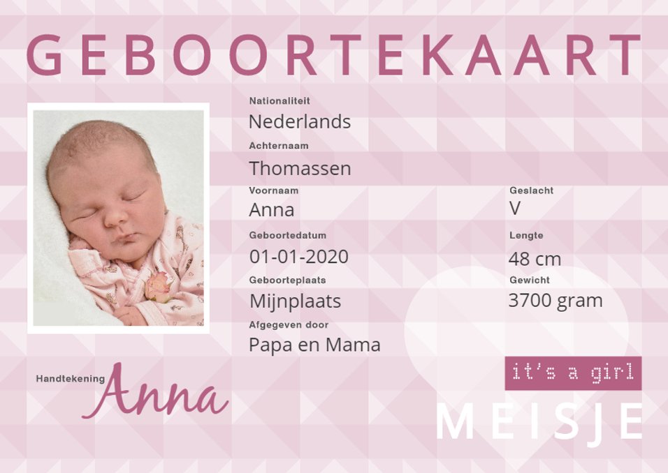Geboorte identiteitskaart meisje | Kaartje2go