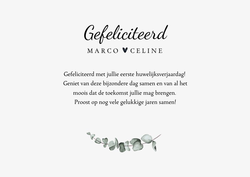 Gefeliciteerd jubileumkaart 1 jaar huwelijk | Kaartje2go
