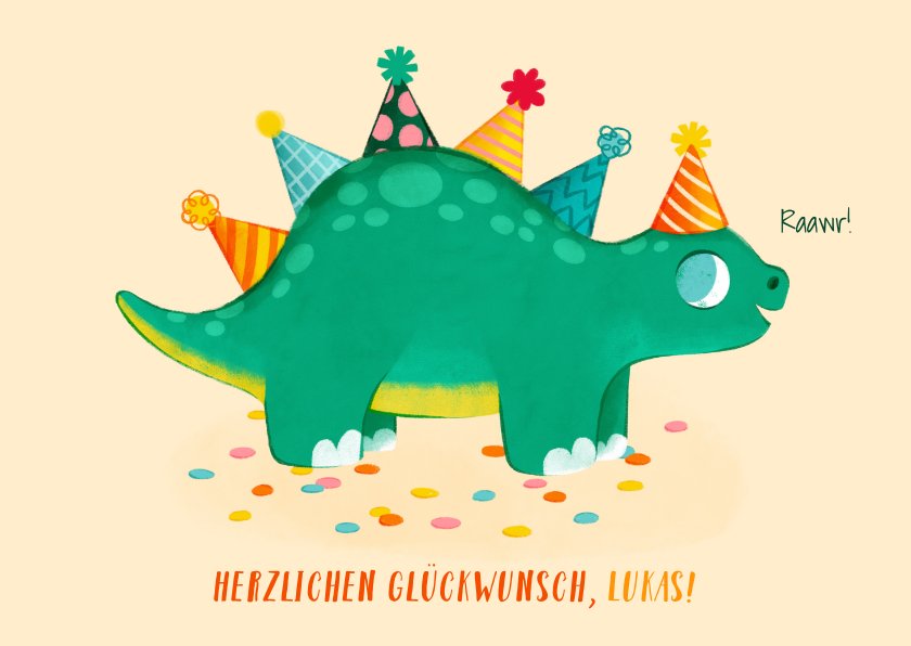 Glückwunschkarte Geburtstag Kind Dinosaurier Kaartje2go