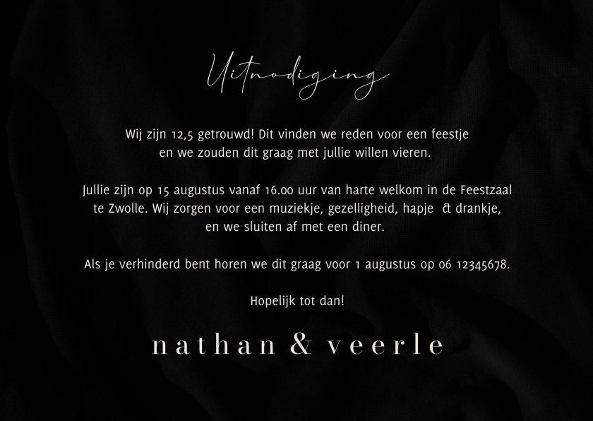 Jubileum uitnodiging 12,5 jaar getrouwd zwart Kaartje2go