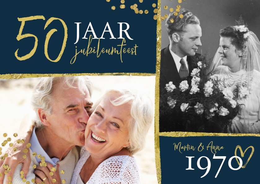 Jubileumfeest Uitnodiging 50 Jaar Confetti Goud | Kaartje2go