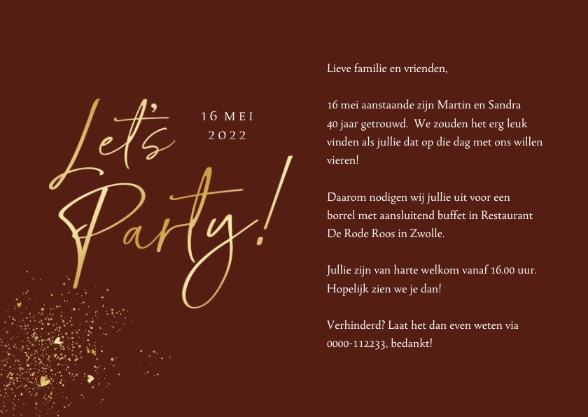 Jubileumfeest Uitnodiging Goud Let's Party 40 | Kaartje2go