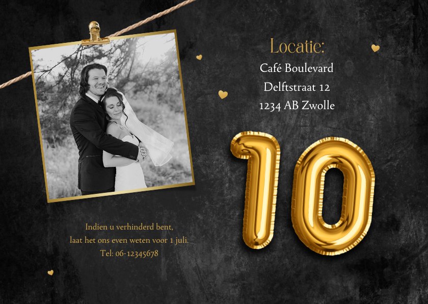 Jubileumkaart 10 jaar getrouwd krijtbord | Kaartje2go