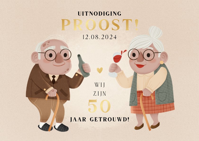 Jubileumkaart 50 jaar getrouwd Proost! Met oude Kaartje2go