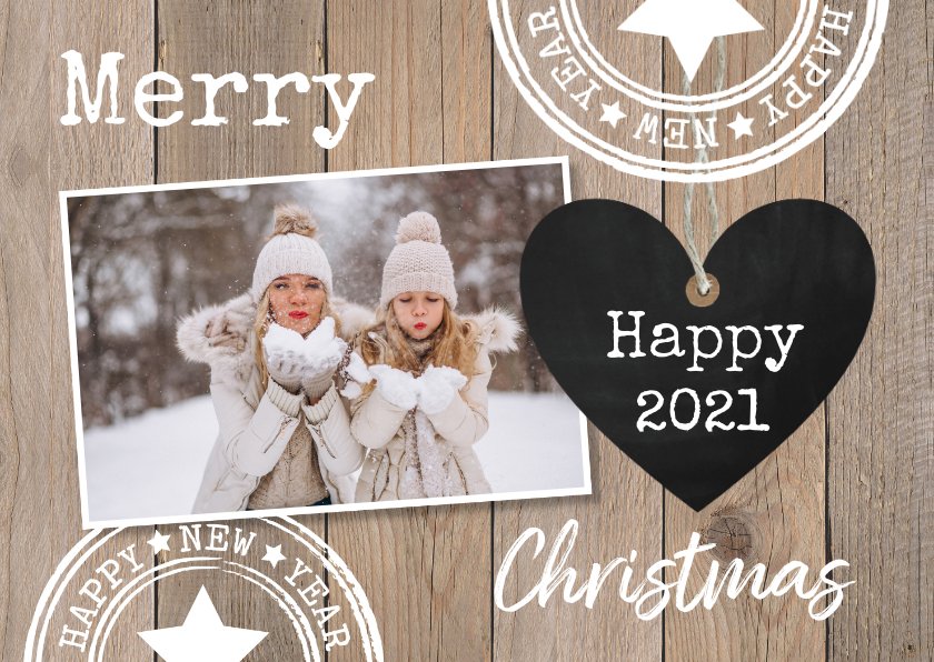 Kerstkaart Foto Krijtbord Hartje Houtlook Kaartje2go